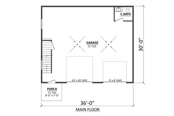 Floor Plan - Main Floor for Colonial House Plan #1089-39, 0.5 bath
