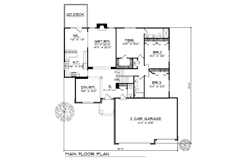 Home Plan - Floor Plan - Main Floor for Traditional House Plan #70-775 - 4 bed, 3.5 bath