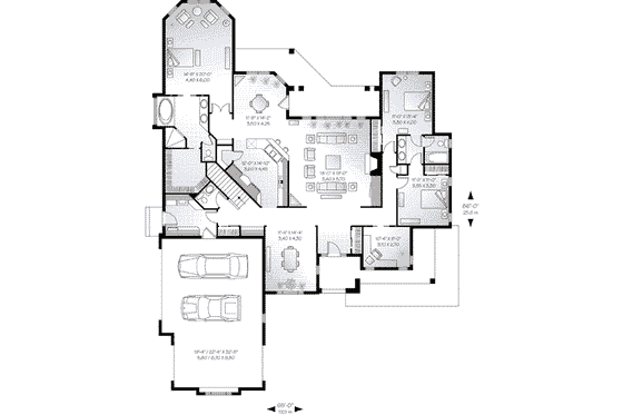 Floor Plan - Main Floor for Mediterranean House Plan #23-559 - 3 bed, 2.5 bath