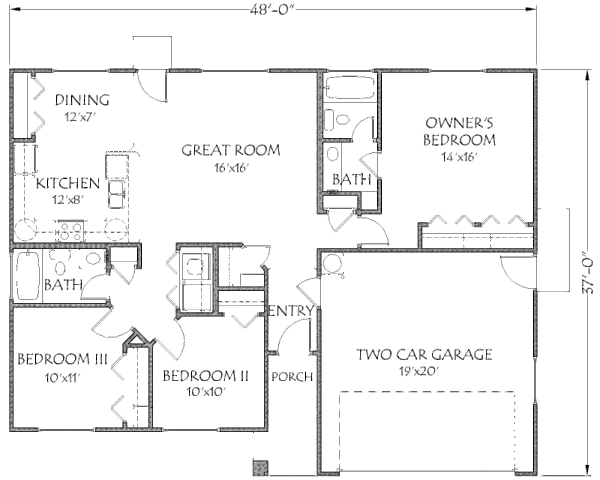Adobe / Southwestern Style House Plan - 3 Beds 2 Baths 1229 Sq/Ft Plan ...