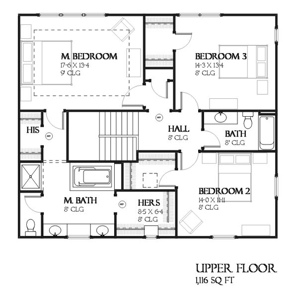 Craftsman Floor Plan - Upper Floor Plan #901-123