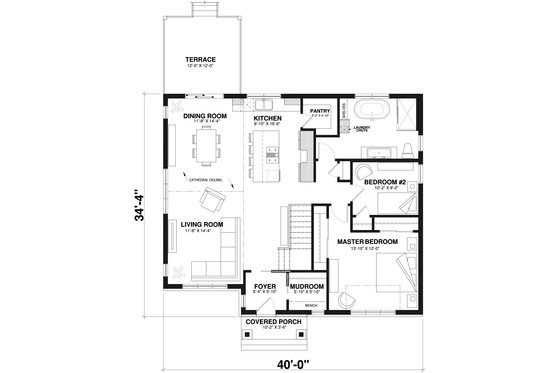 Floor Plan - Main Floor for Farmhouse House Plan #23-2741 - 4 bed, 2 bath