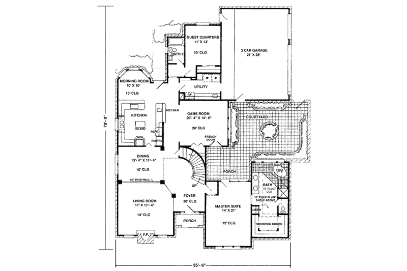 House Plan Design - Floor Plan - Main Floor for European House Plan #410-198 - 4 bed, 3 bath