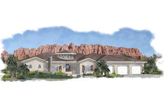 Exterior - Front Elevation for Adobe / Southwestern House Plan #24-275 - 5 bed, 2.5 bath