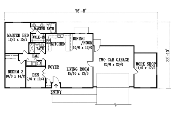 Floor Plan - Main Floor for Ranch House Plan #1-1190 - 3 bed, 2 bath