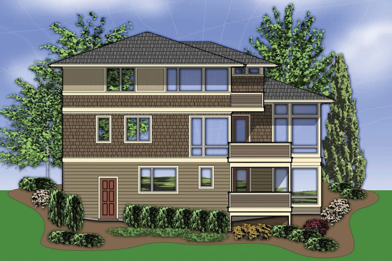 Architectural House Design - Rear view - 3700 square foot Prairie style home