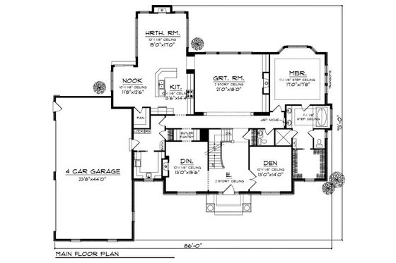 Floor Plan - Main Floor for Traditional House Plan #70-886 - 4 bed, 3.5 bath