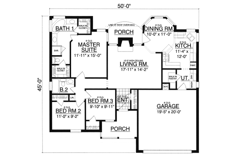 Architectural House Design - Floor Plan - Main Floor for Traditional House Plan #40-404 - 3 bed, 2 bath