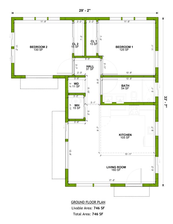 House Design - Floor Plan - Main Floor for Adobe / Southwestern House Plan #1106-134 - 2 bed, 1 bath