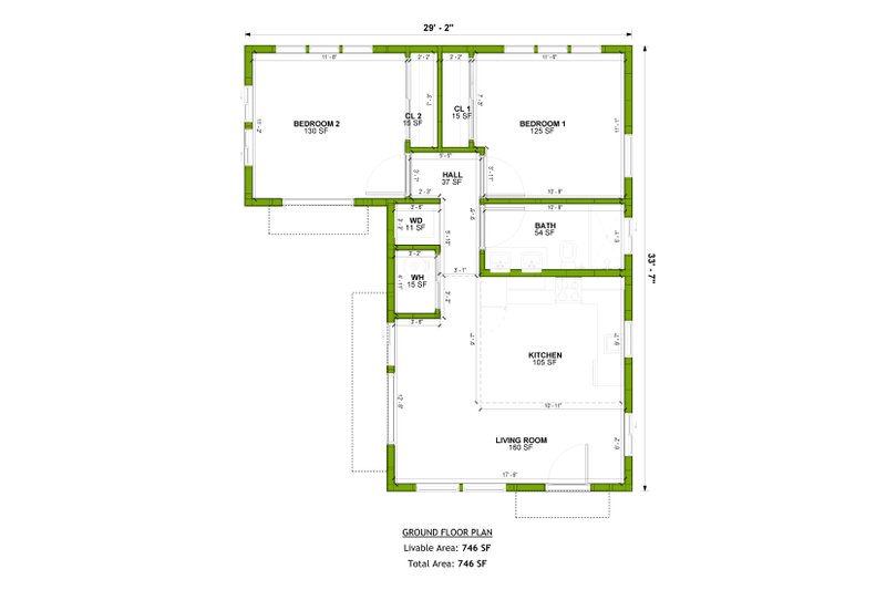 Home Plan - Floor Plan - Main Floor for Adobe / Southwestern House Plan #1106-134 - 2 bed, 1 bath