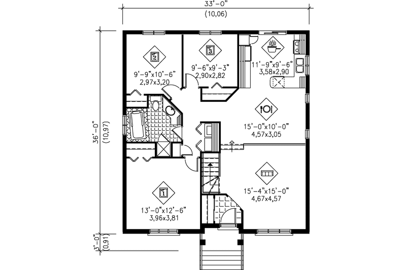 Architectural House Design - Floor Plan - Main Floor for Colonial House Plan #25-1103 - 3 bed, 1 bath