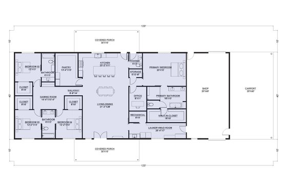 Floor Plan - Main Floor for Barndominium House Plan #1107-27 - 4 bed, 3.5 bath