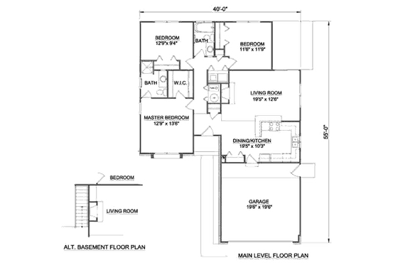 Floor Plan - Main Floor for Ranch House Plan #116-200 - 3 bed, 2 bath