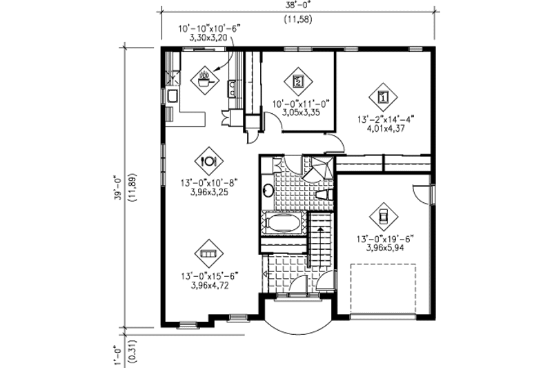 Dream House Plan - Floor Plan - Main Floor for Cottage House Plan #25-4128 - 2 bed, 1 bath