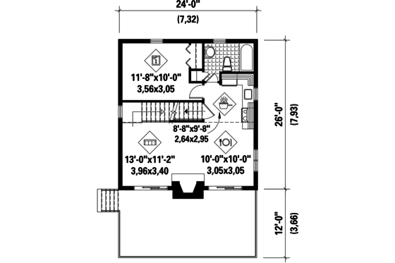 Floor Plan - Main Floor for Cabin House Plan #25-4274 - 1 bed, 1 bath