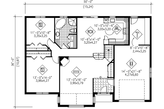 Floor Plan - Main Floor for European House Plan #25-4132 - 2 bed, 1 bath