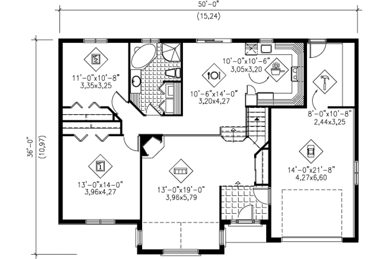 Dream House Plan - Floor Plan - Main Floor for European House Plan #25-4132 - 2 bed, 1 bath