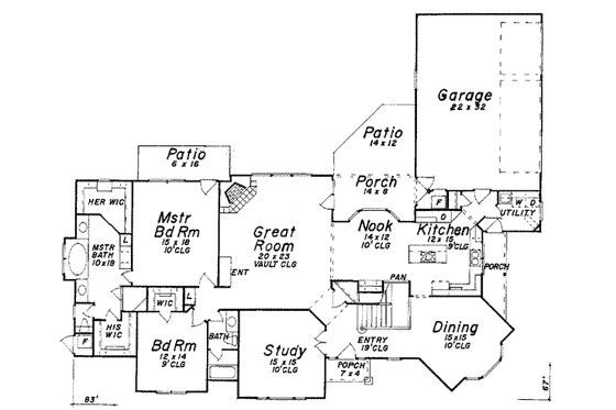 Floor Plan - Main Floor for European House Plan #52-164 - 4 bed, 4 bath