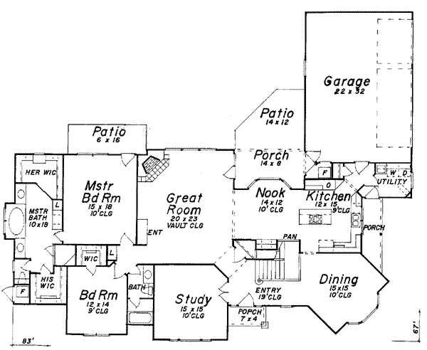 House Blueprint - European Floor Plan - Main Floor Plan #52-164