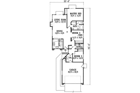 Floor Plan - Main Floor for Adobe / Southwestern House Plan #1-1085 - 3 bed, 2 bath