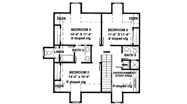Southern Floor Plan - Upper Floor Plan #410-158