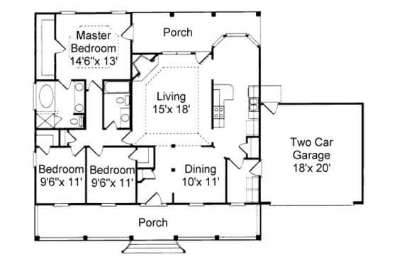 Floor Plan - Main Floor for Cottage House Plan #37-131 - 3 bed, 2 bath