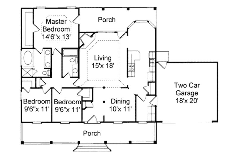 House Plan Design - Floor Plan - Main Floor for Cottage House Plan #37-131 - 3 bed, 2 bath