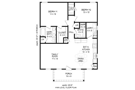 Floor Plan - Main Floor for Traditional House Plan #932-108 - 2 bed, 2 bath