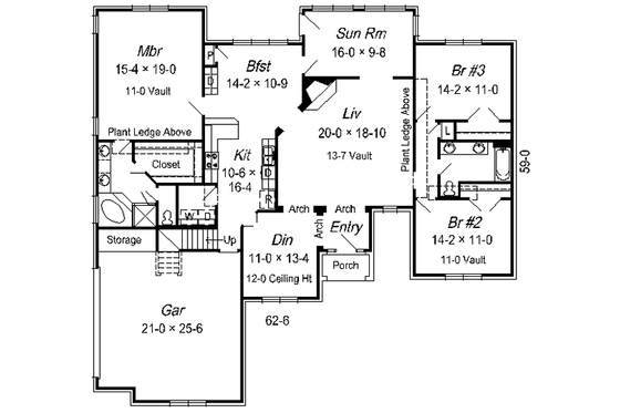 Floor Plan - Main Floor for Traditional House Plan #329-254 - 3 bed, 2 bath