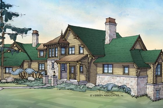 Exterior - Front Elevation 3 for Log House Plan #928-258 - 5 bed, 4 bath