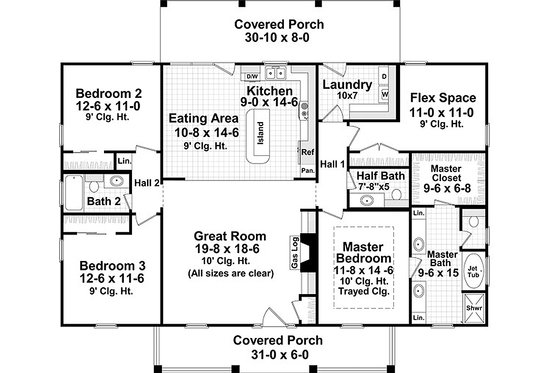 Floor Plan - Main Floor for Country House Plan #21-354 - 3 bed, 2.5 bath