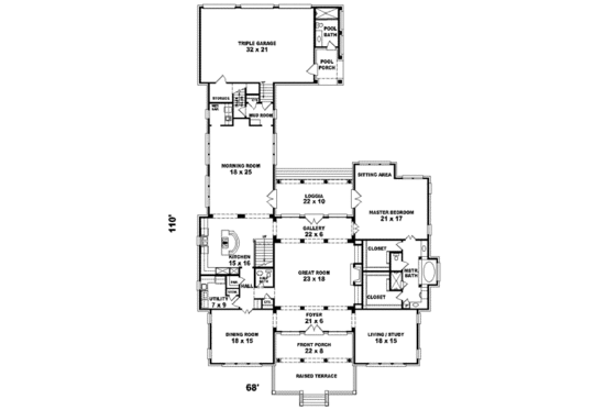 Floor Plan - Main Floor for Mediterranean House Plan #81-648 - 5 bed, 3.5 bath