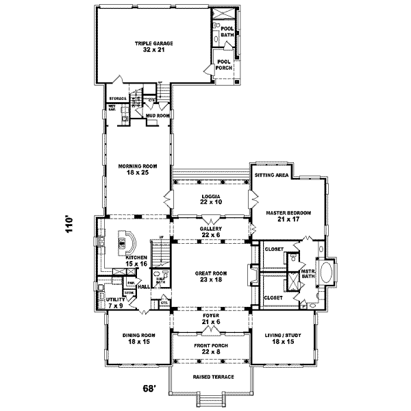 Mediterranean Floor Plan - Main Floor Plan #81-648