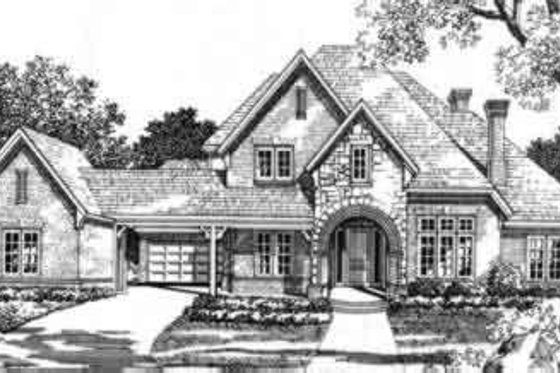Exterior - Front Elevation for European House Plan #141-132 - 5 bed, 5 bath