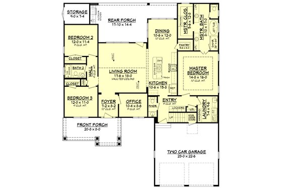 Floor Plan - Main Floor for Craftsman House Plan #430-140 - 3 bed, 2.5 bath