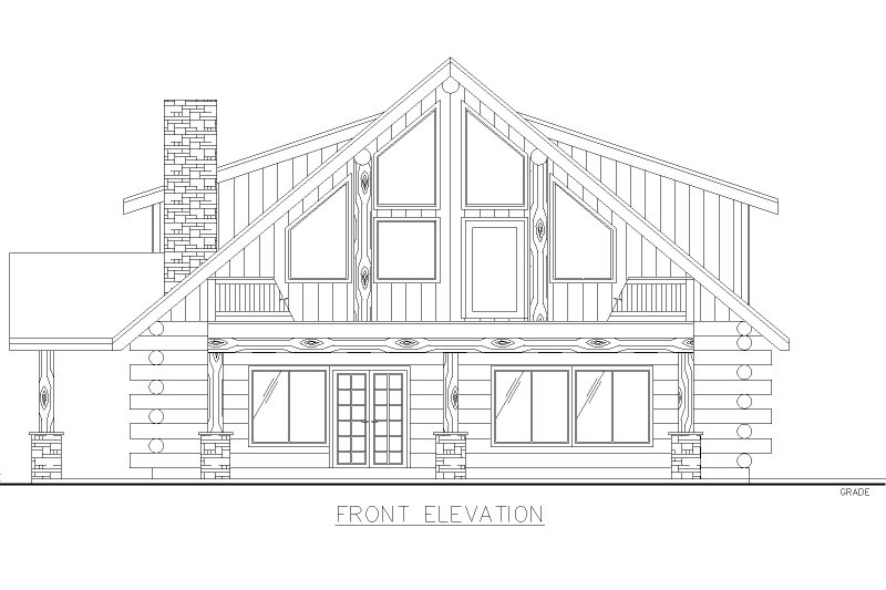 House Blueprint - Exterior - Front Elevation 3 for Log House Plan #117-992 - 4 bed, 2.5 bath