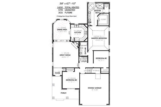 Floor Plan - Main Floor for Craftsman House Plan #424-191 - 3 bed, 2 bath