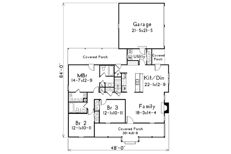 Home Plan - Floor Plan - Main Floor for Farmhouse House Plan #57-117 - 3 bed, 2 bath