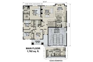 Floor Plan - Main Floor for Craftsman House Plan #51-1178 - 3 bed, 2 bath