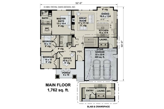 Floor Plan - Main Floor for Craftsman House Plan #51-1178 - 3 bed, 2 bath