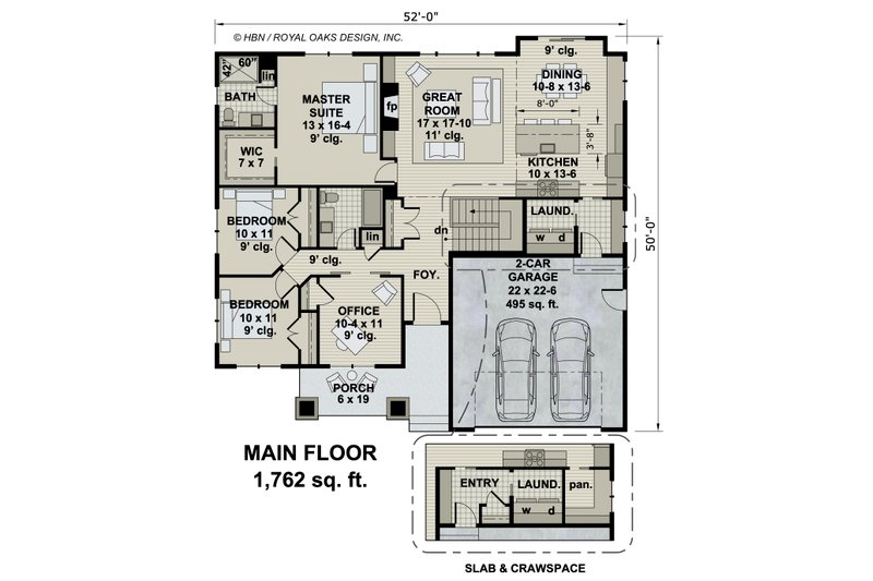 House Plan Design - Floor Plan - Main Floor for Craftsman House Plan #51-1178 - 3 bed, 2 bath