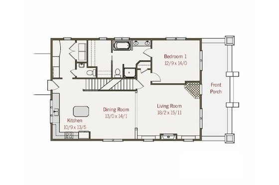 Floor Plan - Main Floor for Craftsman House Plan #461-16 - 3 bed, 2.5 bath