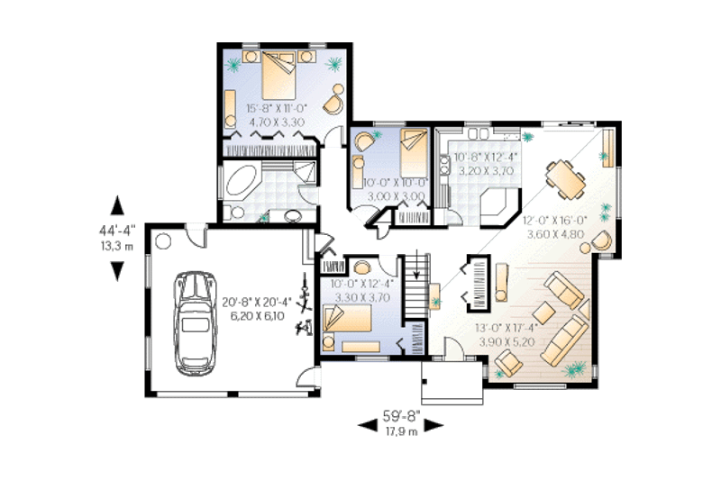 Home Plan - Floor Plan - Main Floor for Traditional House Plan #23-123 - 3 bed, 1 bath