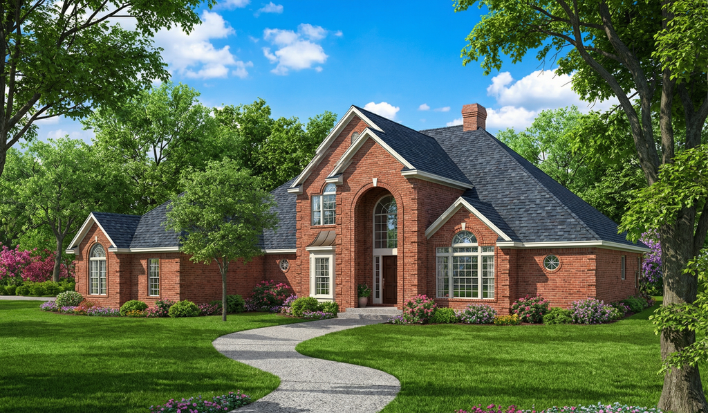 Exterior - Front Elevation 2 for European House Plan #17-256 - 4 bed, 4.5 bath
