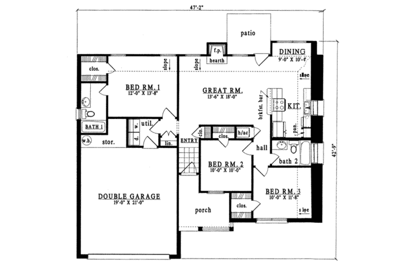 Traditional Style House Plan - 3 Beds 2 Baths 1177 Sq/Ft Plan #42-220 ...