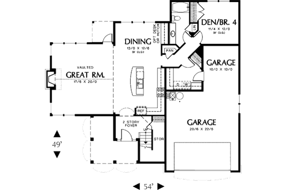 Floor Plan - Main Floor for Craftsman House Plan #48-391 - 3 bed, 3 bath