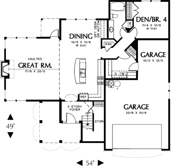 House Plan Design - Craftsman Floor Plan - Main Floor Plan #48-391
