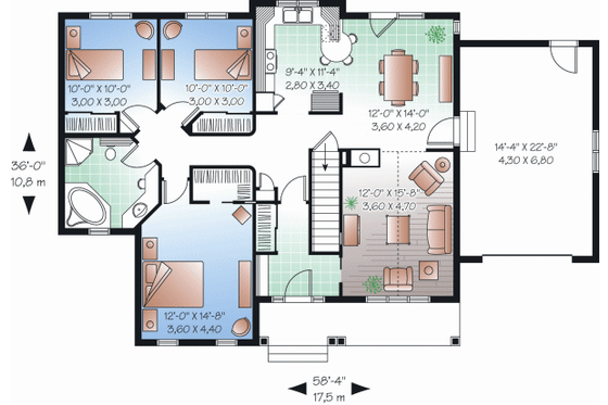 Floor Plan - Main Floor for Cottage House Plan #23-2210 - 3 bed, 1 bath