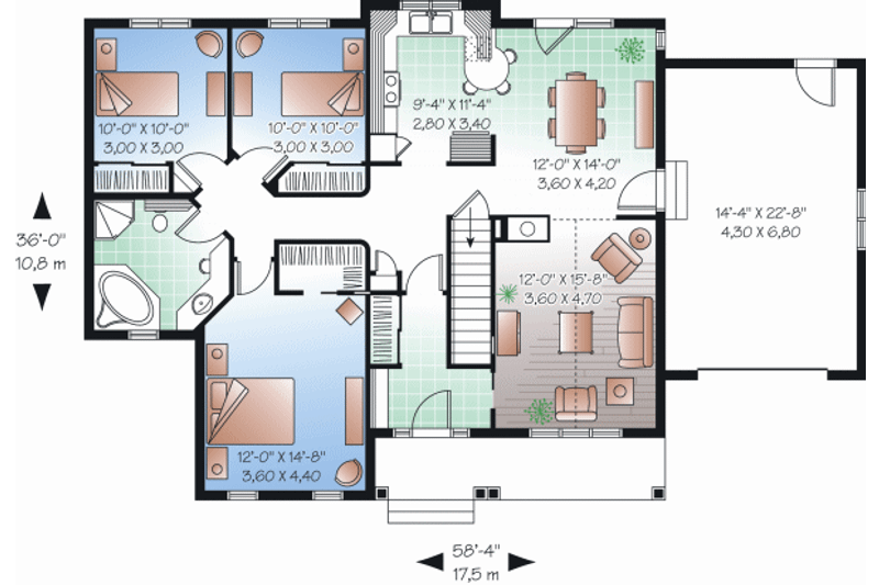 Home Plan - Floor Plan - Main Floor for Cottage House Plan #23-2210 - 3 bed, 1 bath