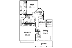 Floor Plan - Main Floor for Southern House Plan #45-195 - 3 bed, 2.5 bath